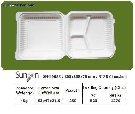 8 inch 3 Compartment Hinged Container